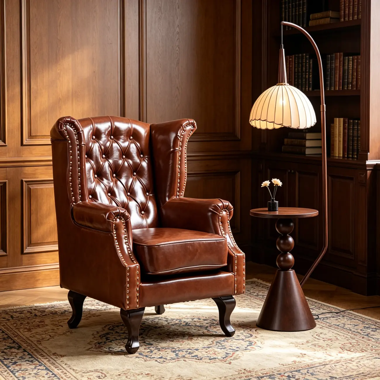 Traditional Leather Wingback Accent Chair with Nailhead Trim Image - 1 | homeyfad
