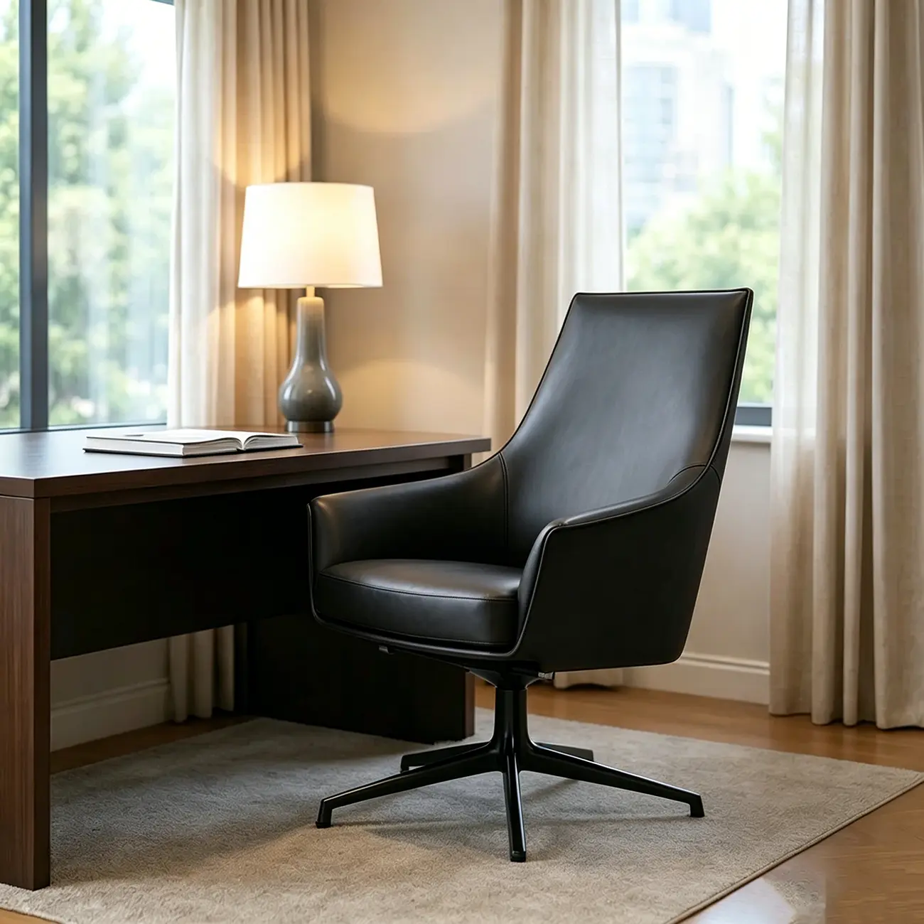 Mid-century Modern Swivel Leather Arm Chair High And Mid Back Image - 3 | homeyfad