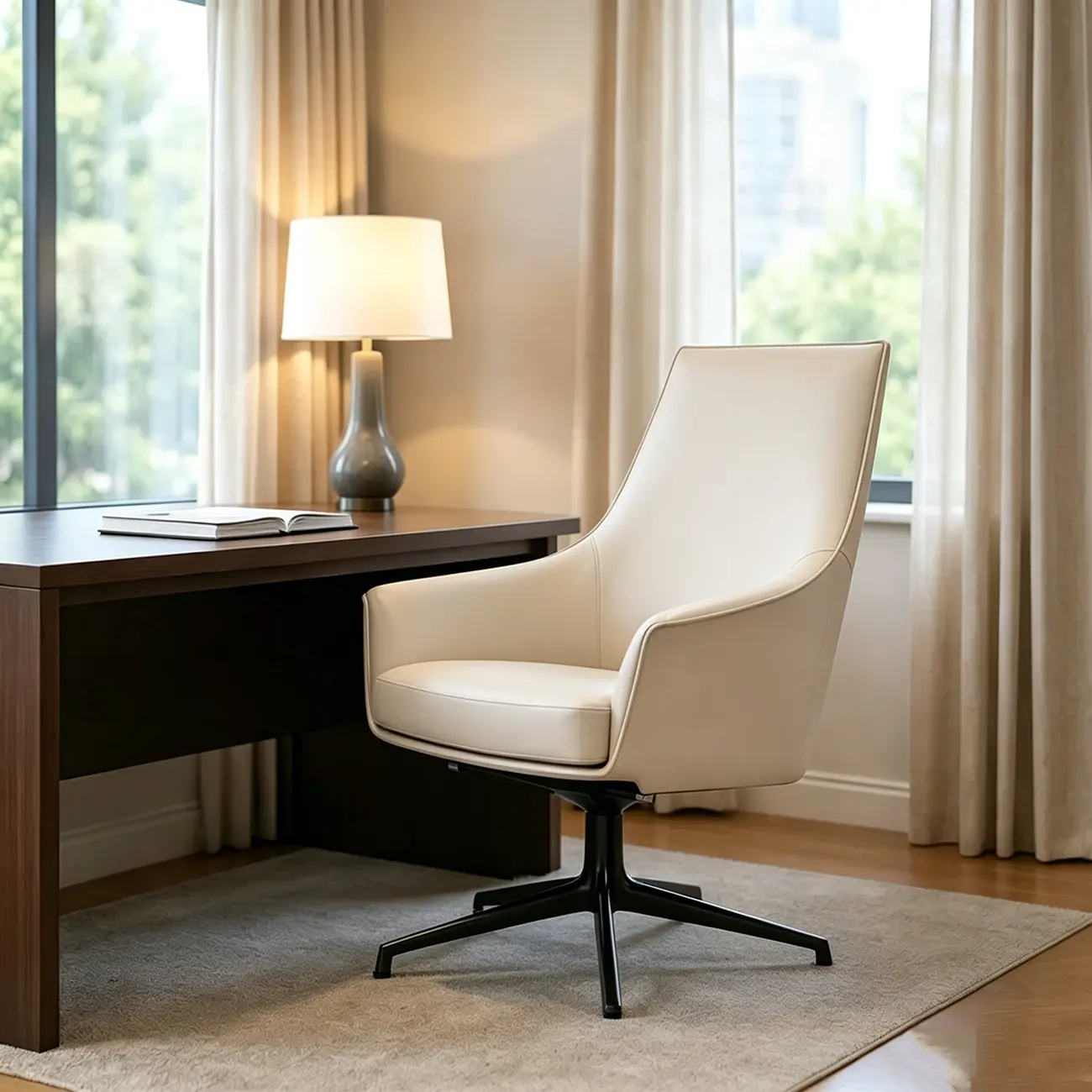 Mid-century Modern Swivel Leather Arm Chair High And Mid Back Image - 4 | homeyfad