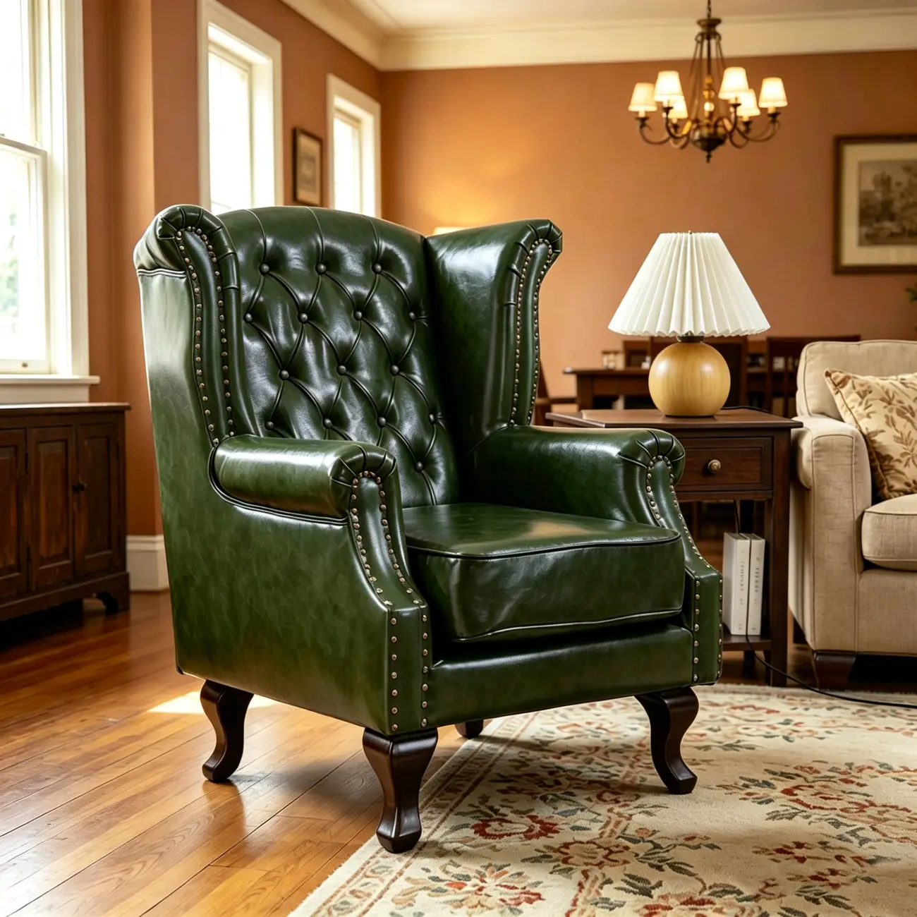 Traditional Leather Wingback Accent Chair with Nailhead Trim Image - 7 | homeyfad