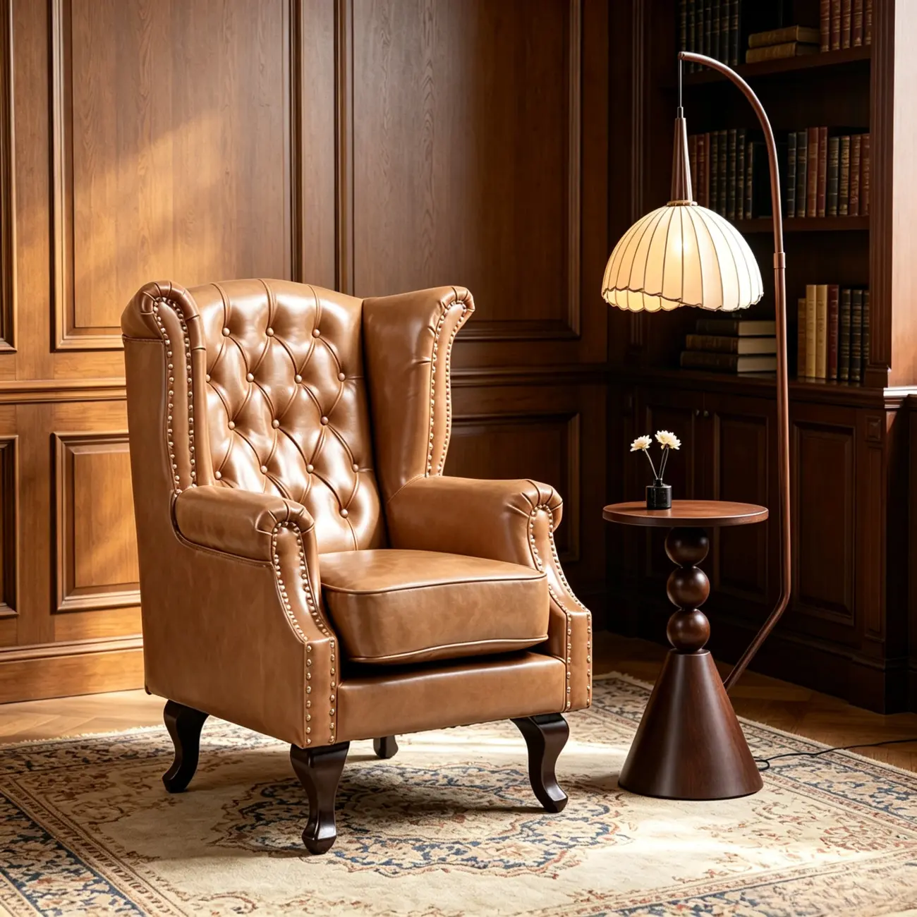 Traditional Leather Wingback Accent Chair with Nailhead Trim Image - 2 | homeyfad