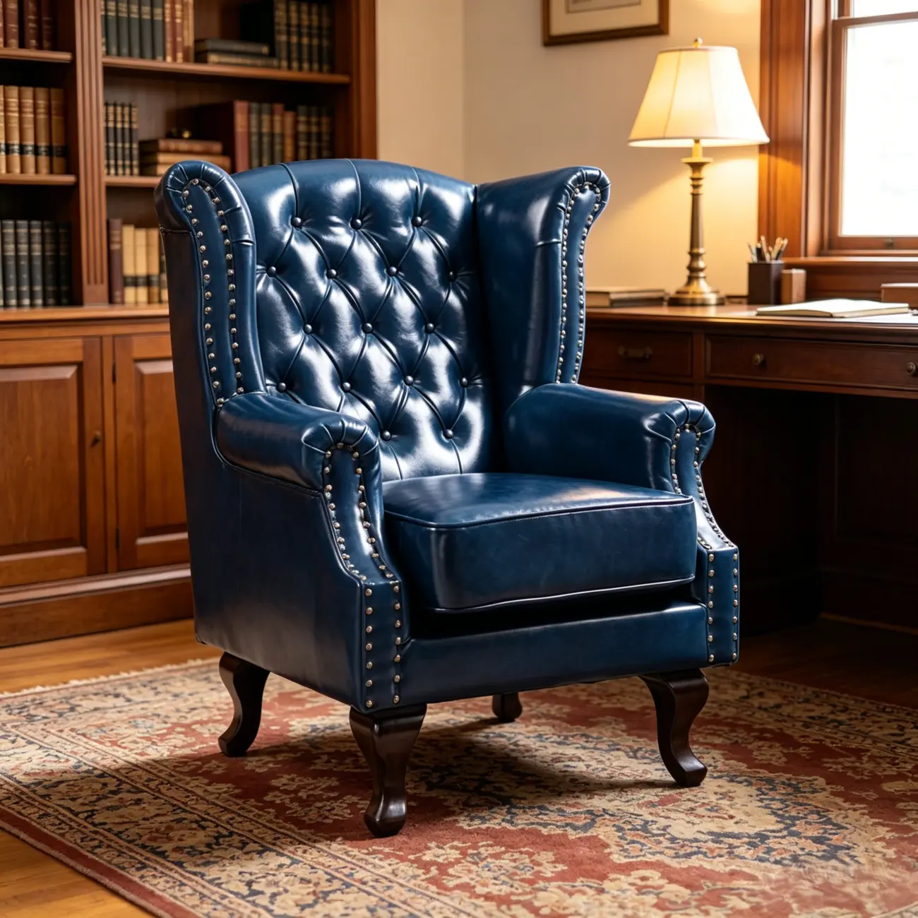 Traditional Leather Wingback Accent Chair with Nailhead Trim Image - 8 | homeyfad