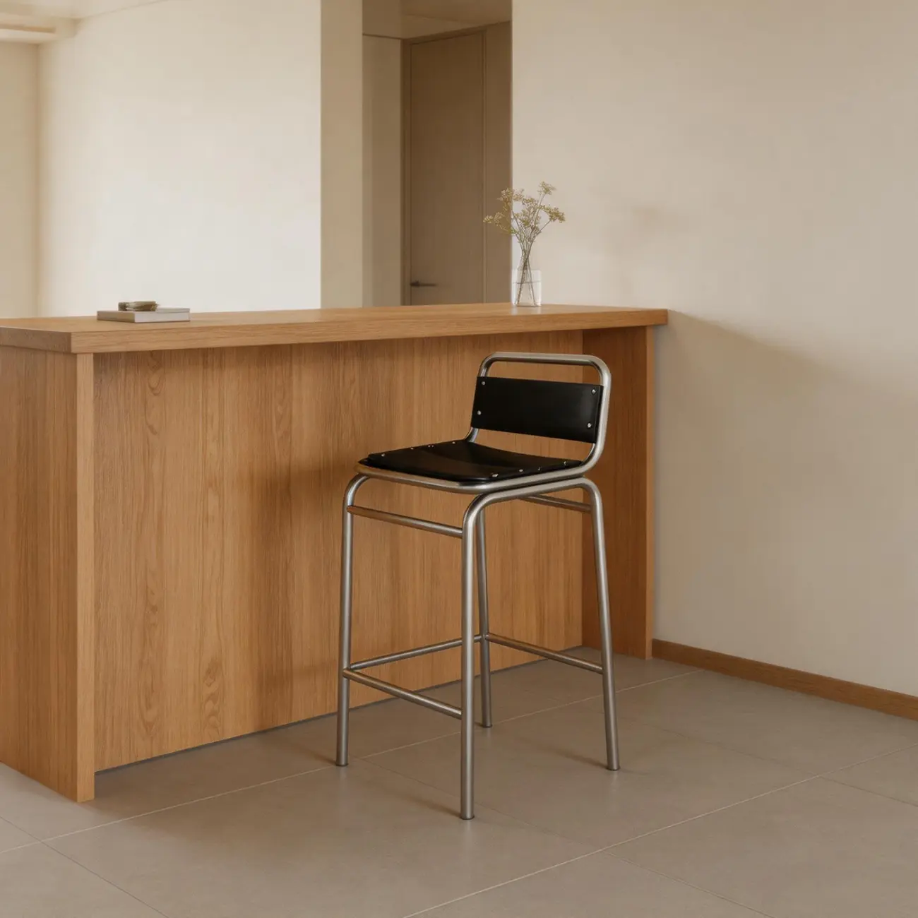 Minimalist Low Back Wood Seat Counter Height Bar Stool Image - 3 | homeyfad
