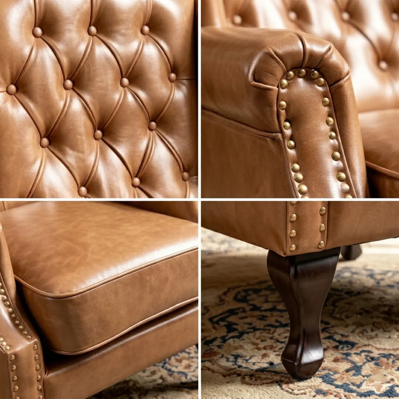 Traditional Leather Wingback Accent Chair with Nailhead Trim Image - 3 | homeyfad