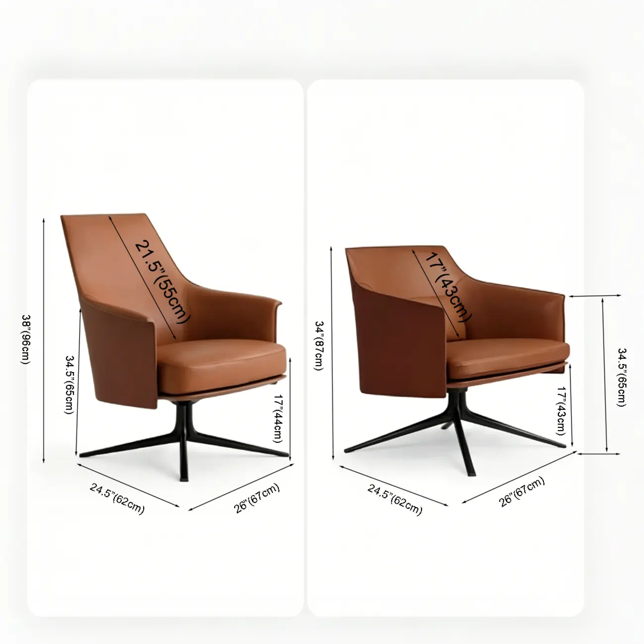 Mid-century Modern Swivel Leather Arm Chair High And Mid Back #size | homeyfad