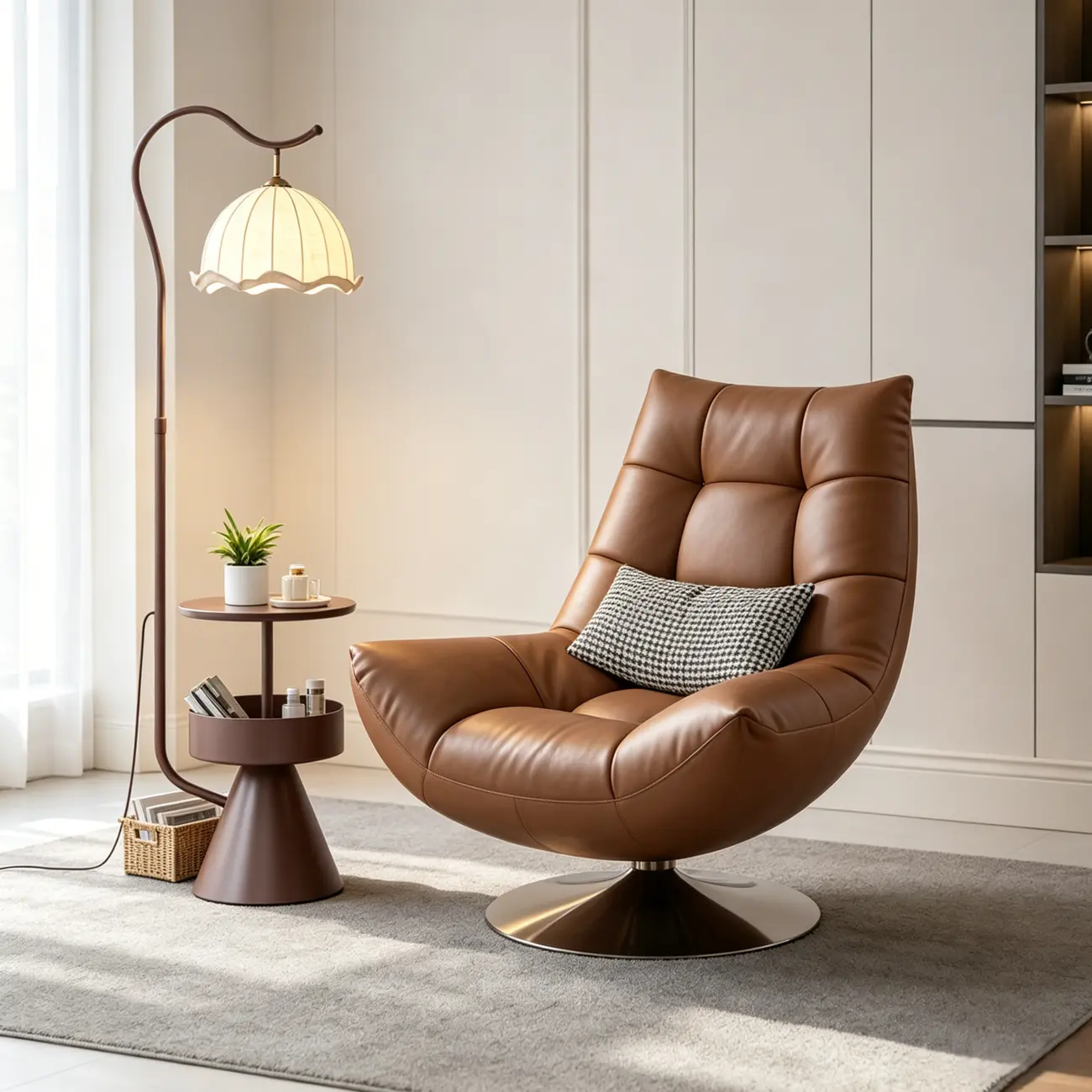 Black Swivel Tufted Leather Accent Chair Pillow Included Image - 3 | homeyfad