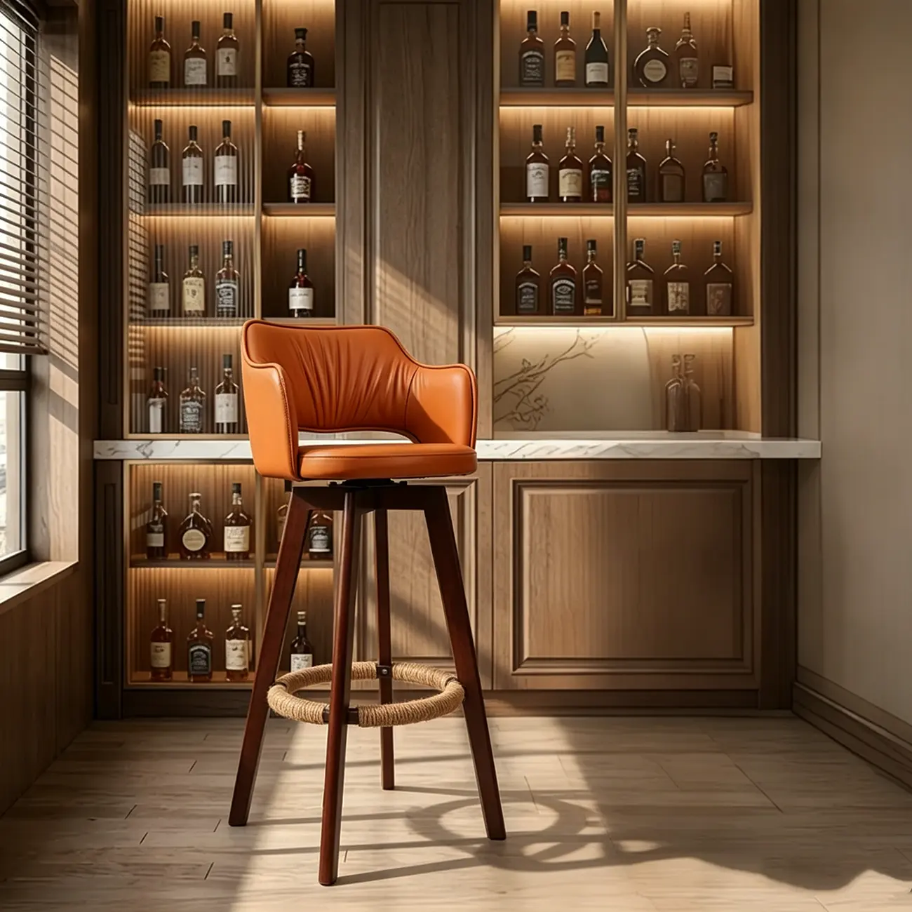 Counter Swivel Leather Wooden Bar Stools With Footrest Image - 16 | homeyfad