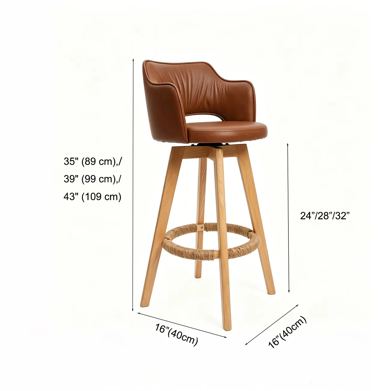 Counter Swivel Leather Wooden Bar Stools With Footrest #size | homeyfad