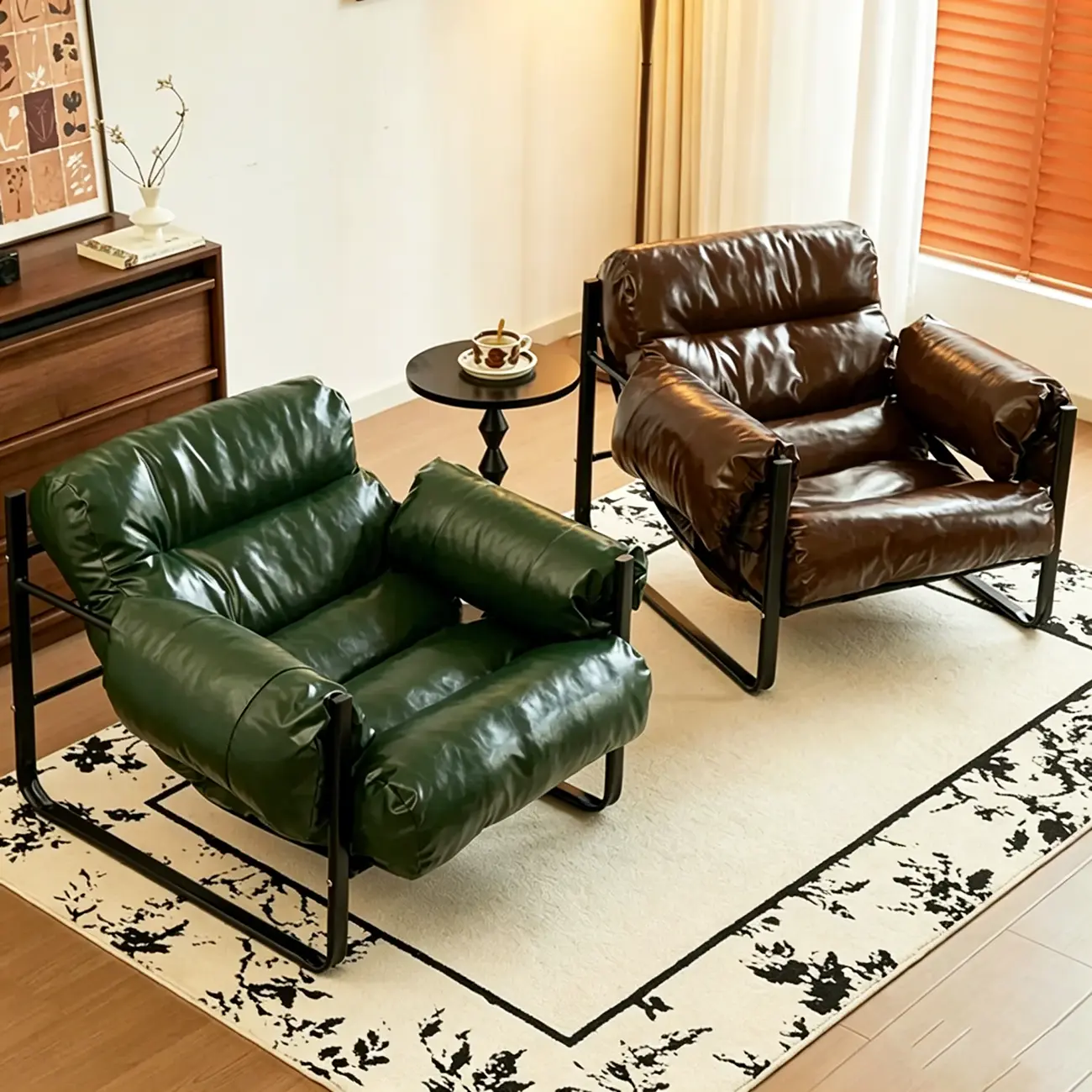Mid Century Modern Oil Wax Leather Armrest Accent Chair Image - 2 | homeyfad