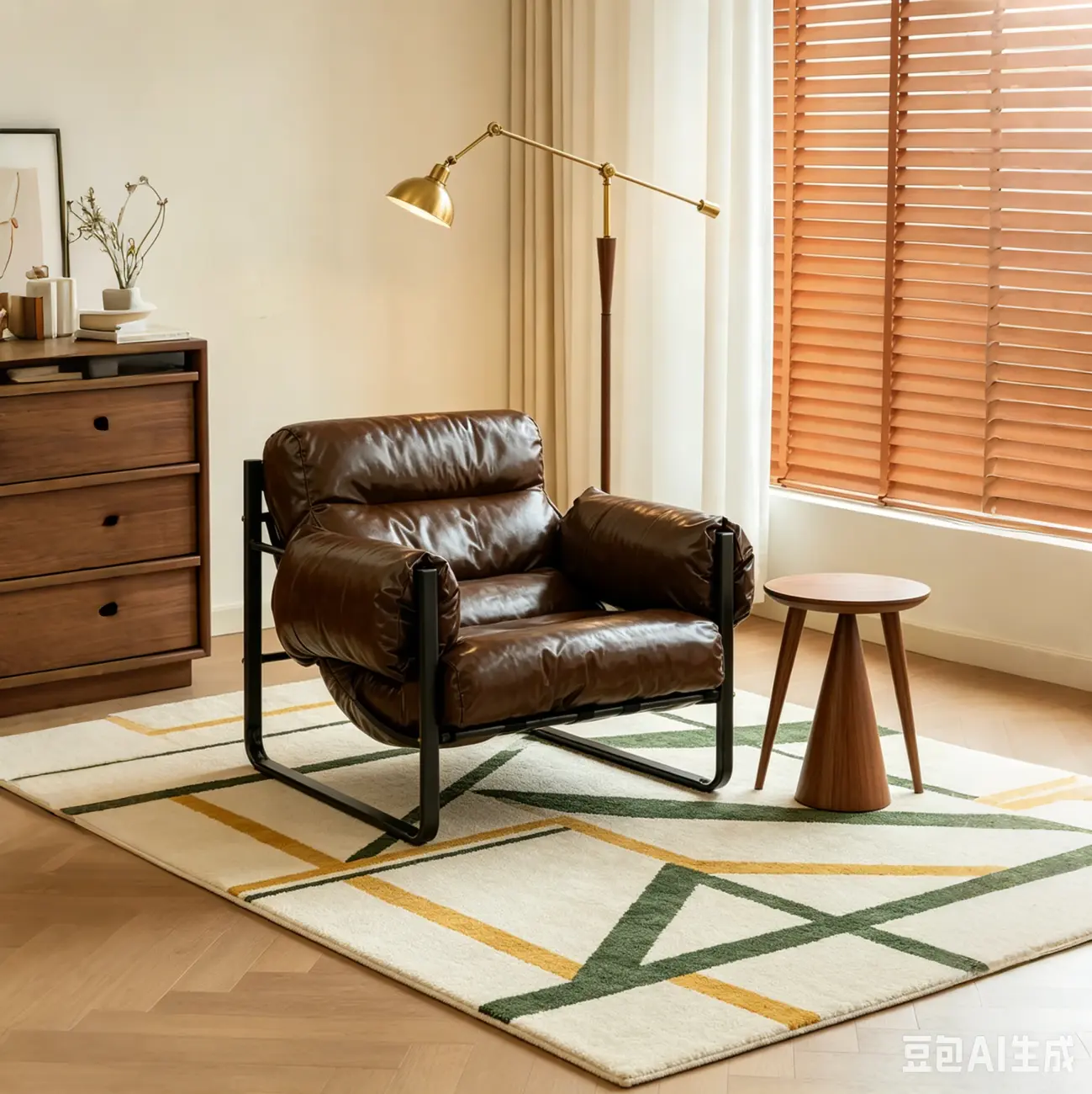 Mid Century Modern Oil Wax Leather Armrest Accent Chair Image - 7 | homeyfad