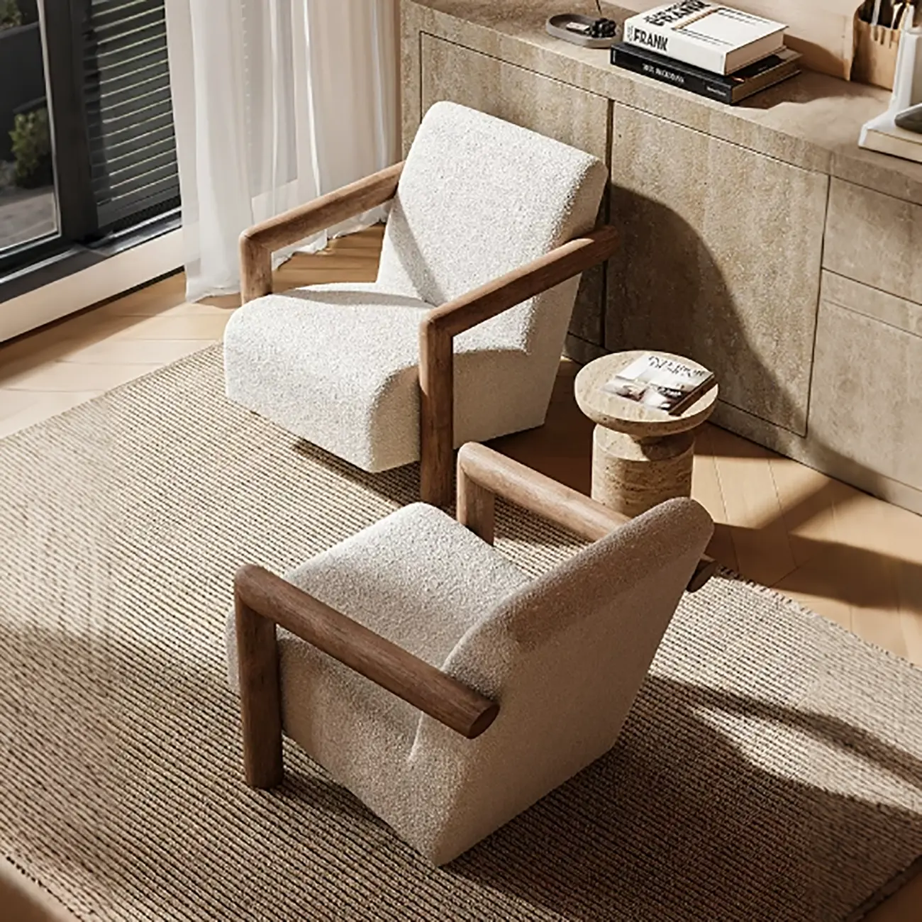 Minimalist White Mohair Fabric Living Room Arm Chair Image - 2 | homeyfad
