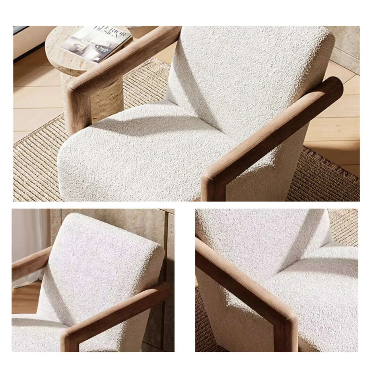 Minimalist White Mohair Fabric Living Room Arm Chair Image - 7 | homeyfad