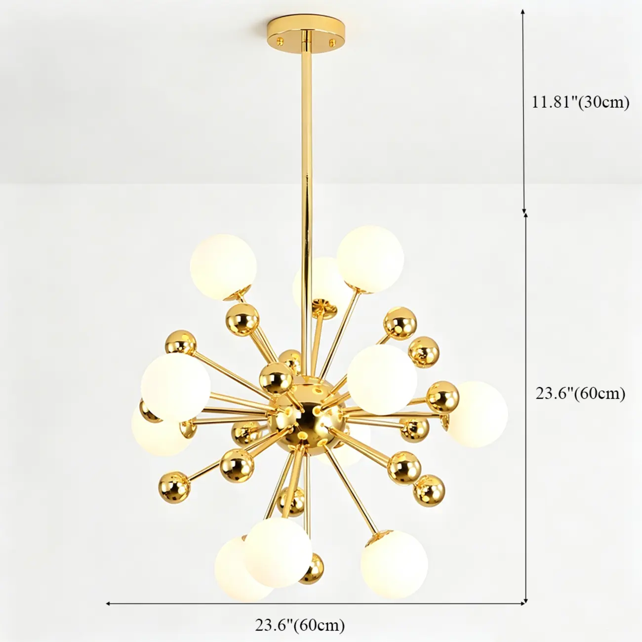 Modern Gold Sphere Sputnik Chandelier with White Glass Shade Image - 13 | homeyfad