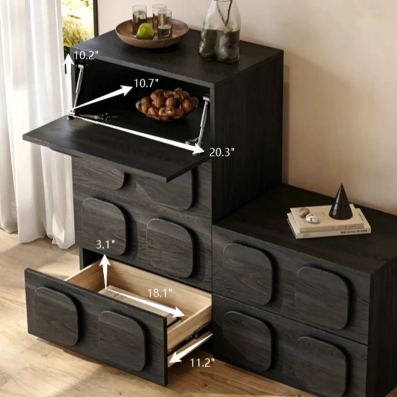 Black Modern Woodern Horizontal Combo Dresser with Storage Image - 5 | homeyfad