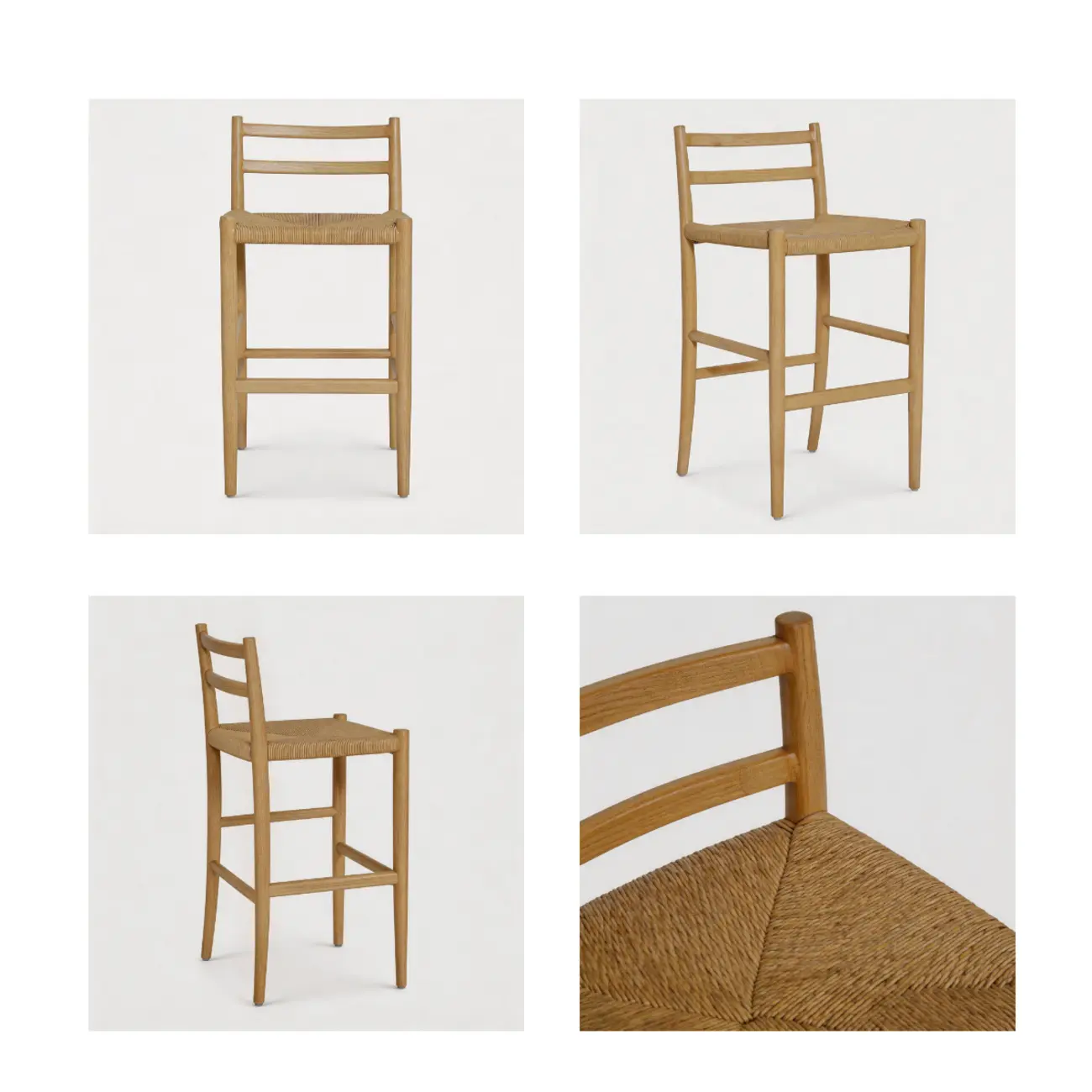 Open Back Mid-century Modern Woven Rope Bar Stools Solid Wod Frame Image - 7 | homeyfad