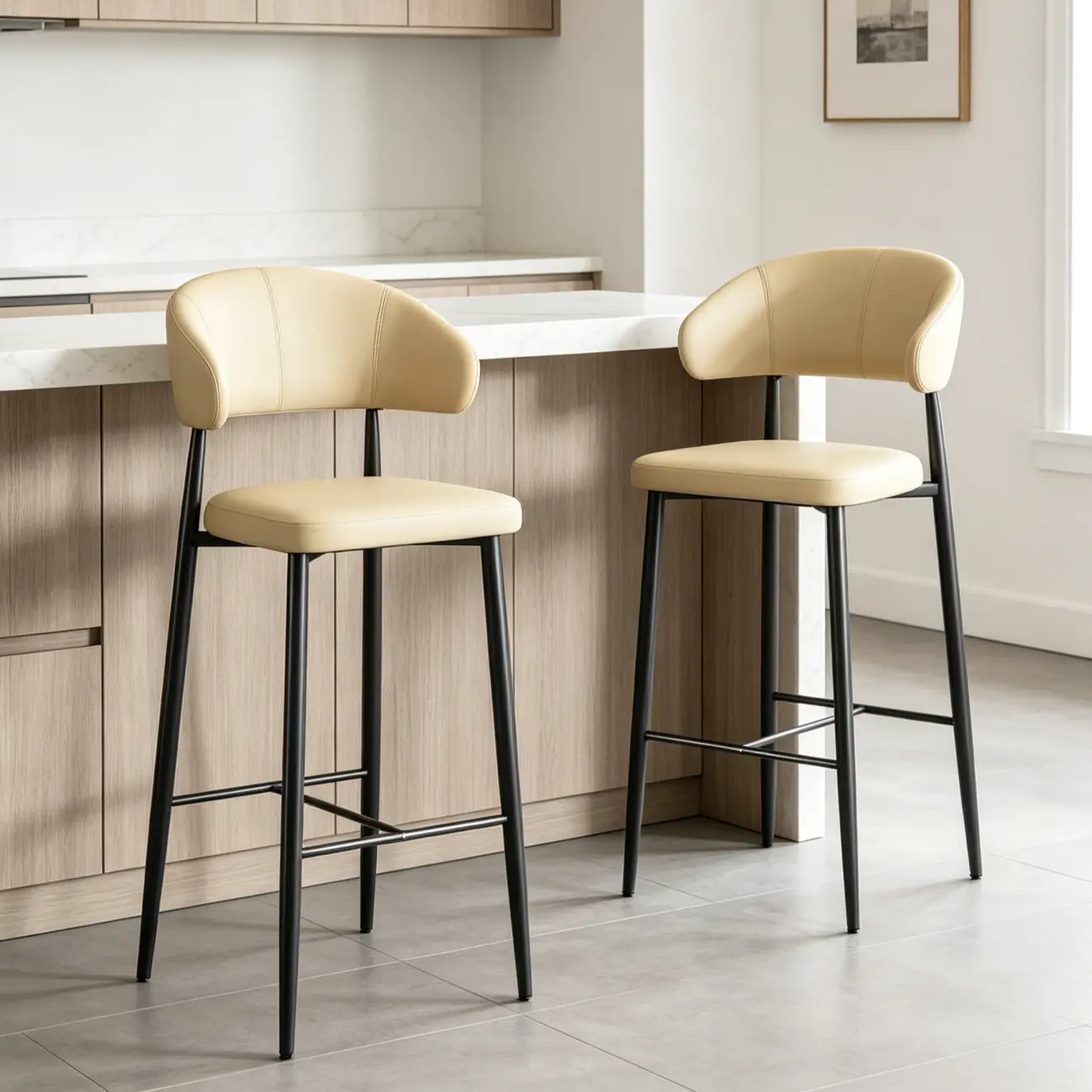 Modern Faux Leather Counter Height Bar Stool with Curved Back Image - 1 | homeyfad