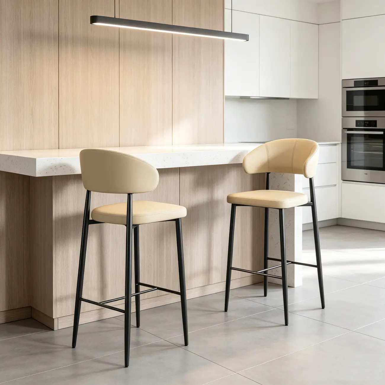 Modern Faux Leather Counter Height Bar Stool with Curved Back Image - 3 | homeyfad