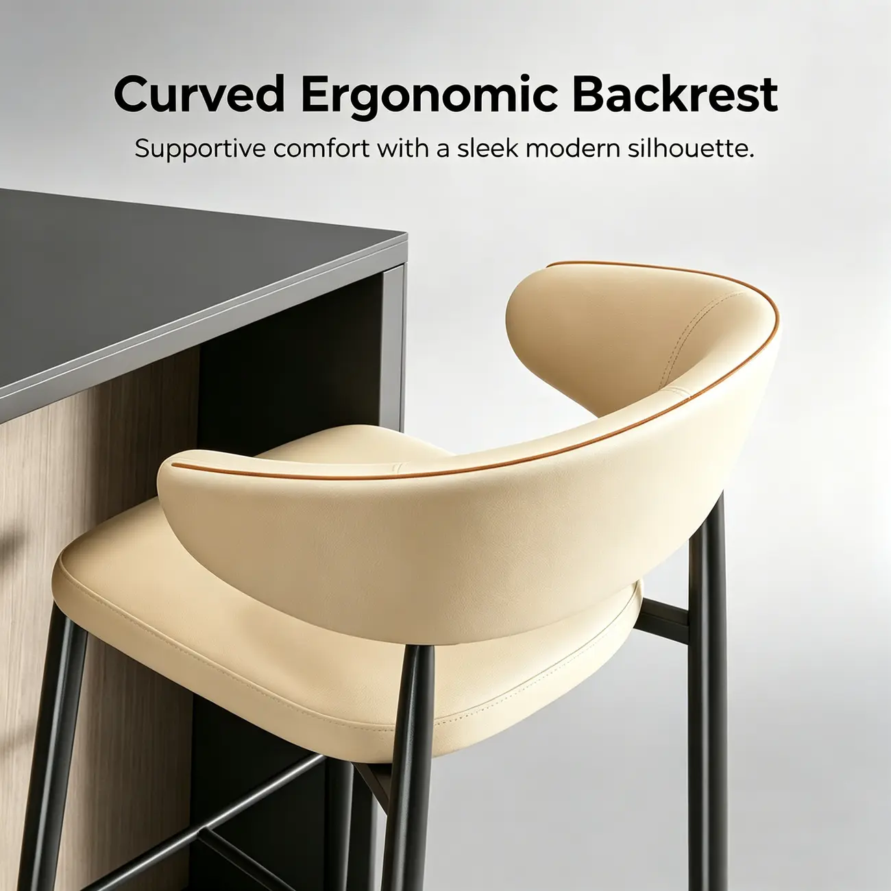 Modern Faux Leather Counter Height Bar Stool with Curved Back Image - 5 | homeyfad