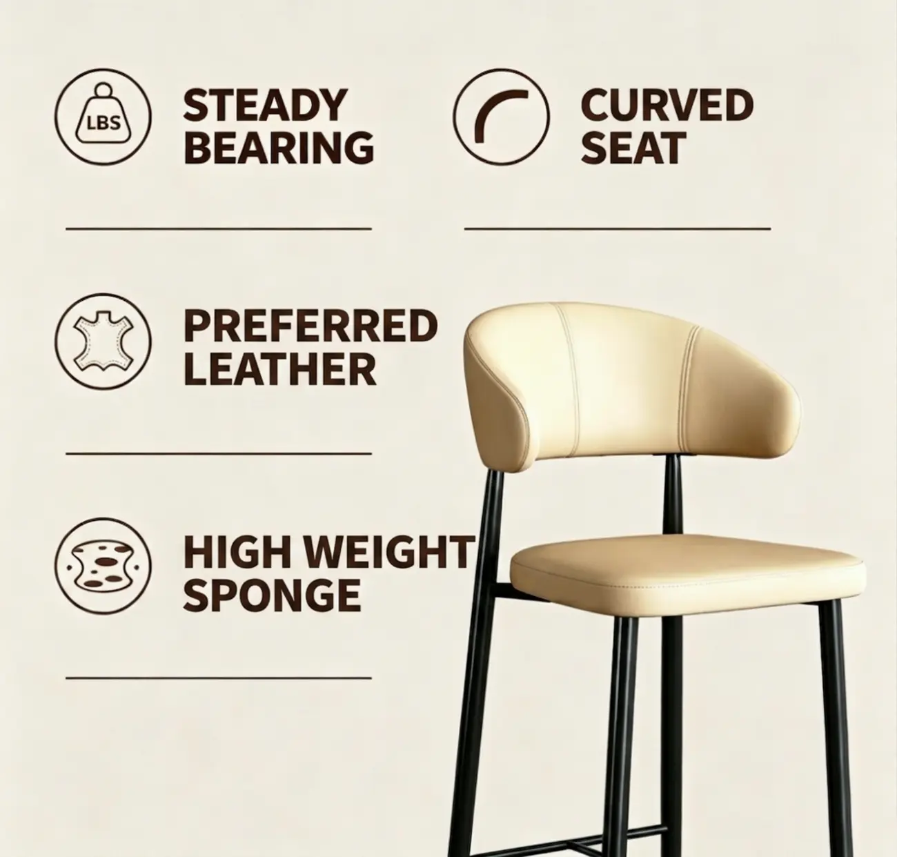 Modern Faux Leather Counter Height Bar Stool with Curved Back Image - 4 | homeyfad