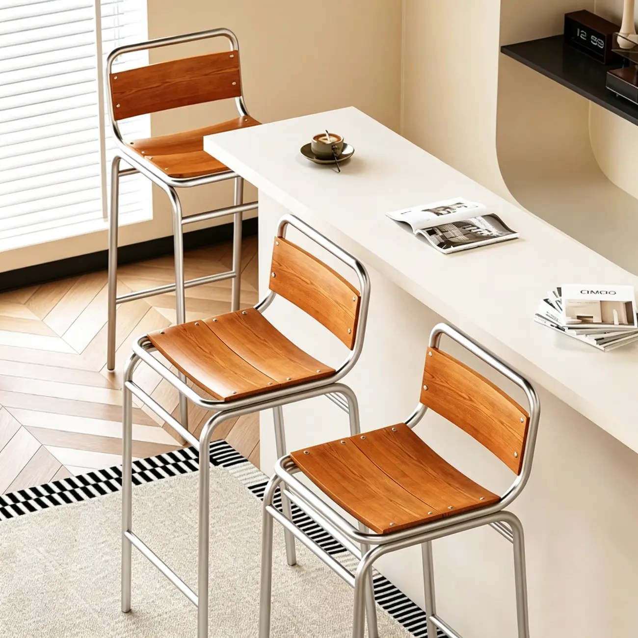 Minimalist Low Back Wood Seat Counter Height Bar Stool Image - 10 | homeyfad