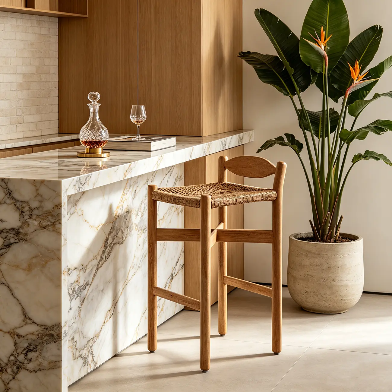 Modern Crafted Solid White Ash Wood Bar Stool For Kitchen Island Image - 1 | homeyfad