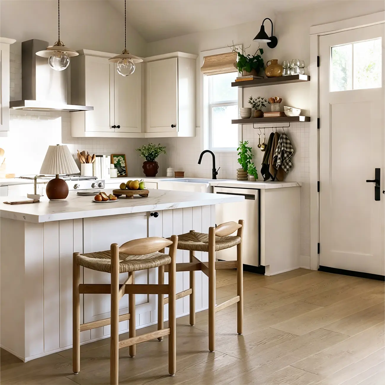 Modern Crafted Solid White Ash Wood Bar Stool For Kitchen Island Image - 3 | homeyfad