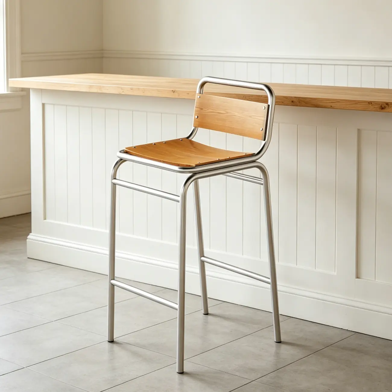 Minimalist Low Back Wood Seat Counter Height Bar Stool Image - 9 | homeyfad