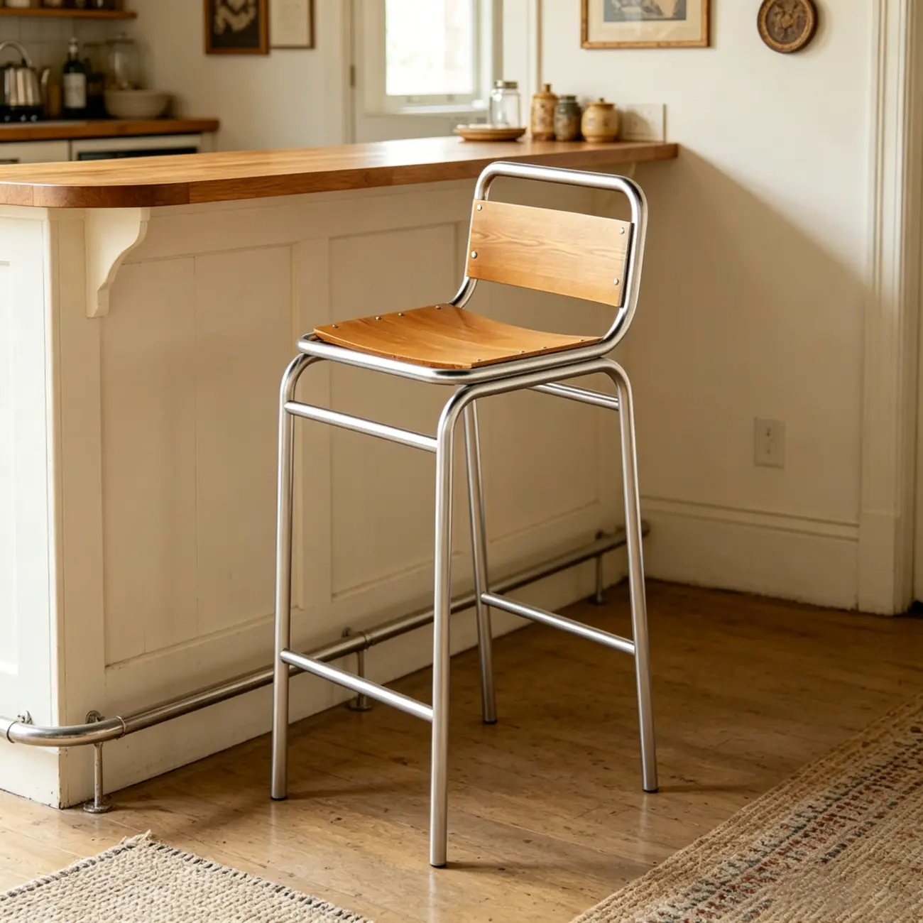 Minimalist Low Back Wood Seat Counter Height Bar Stool Image - 8 | homeyfad