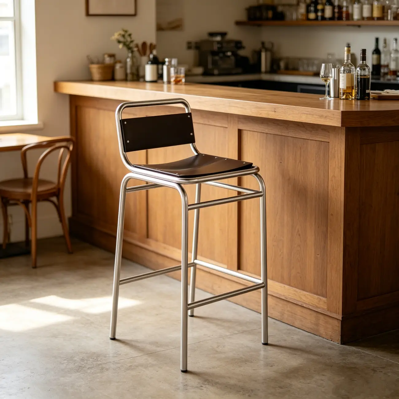 Minimalist Low Back Wood Seat Counter Height Bar Stool Image - 5 | homeyfad