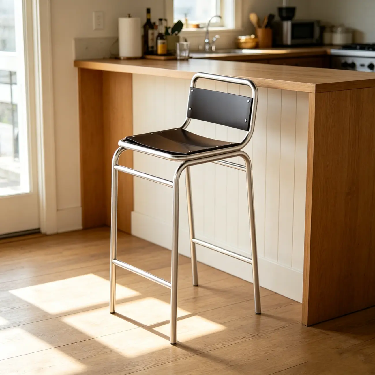 Minimalist Low Back Wood Seat Counter Height Bar Stool Image - 6 | homeyfad