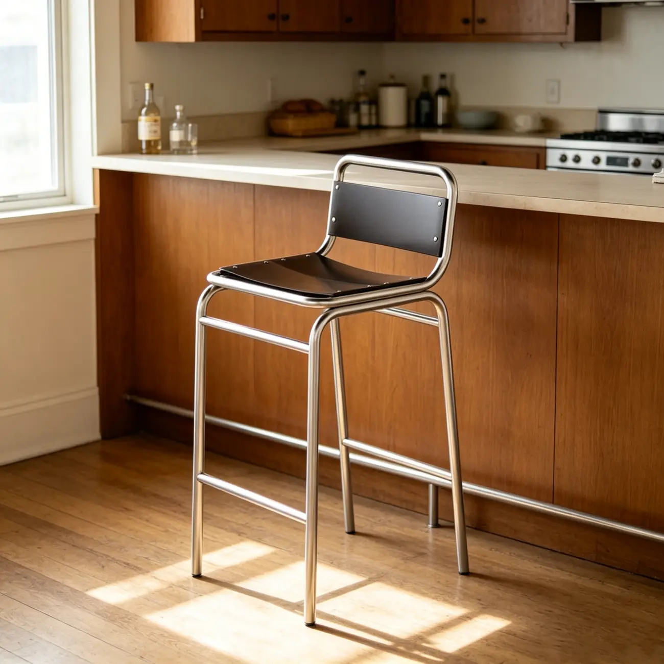 Minimalist Low Back Wood Seat Counter Height Bar Stool Image - 7 | homeyfad