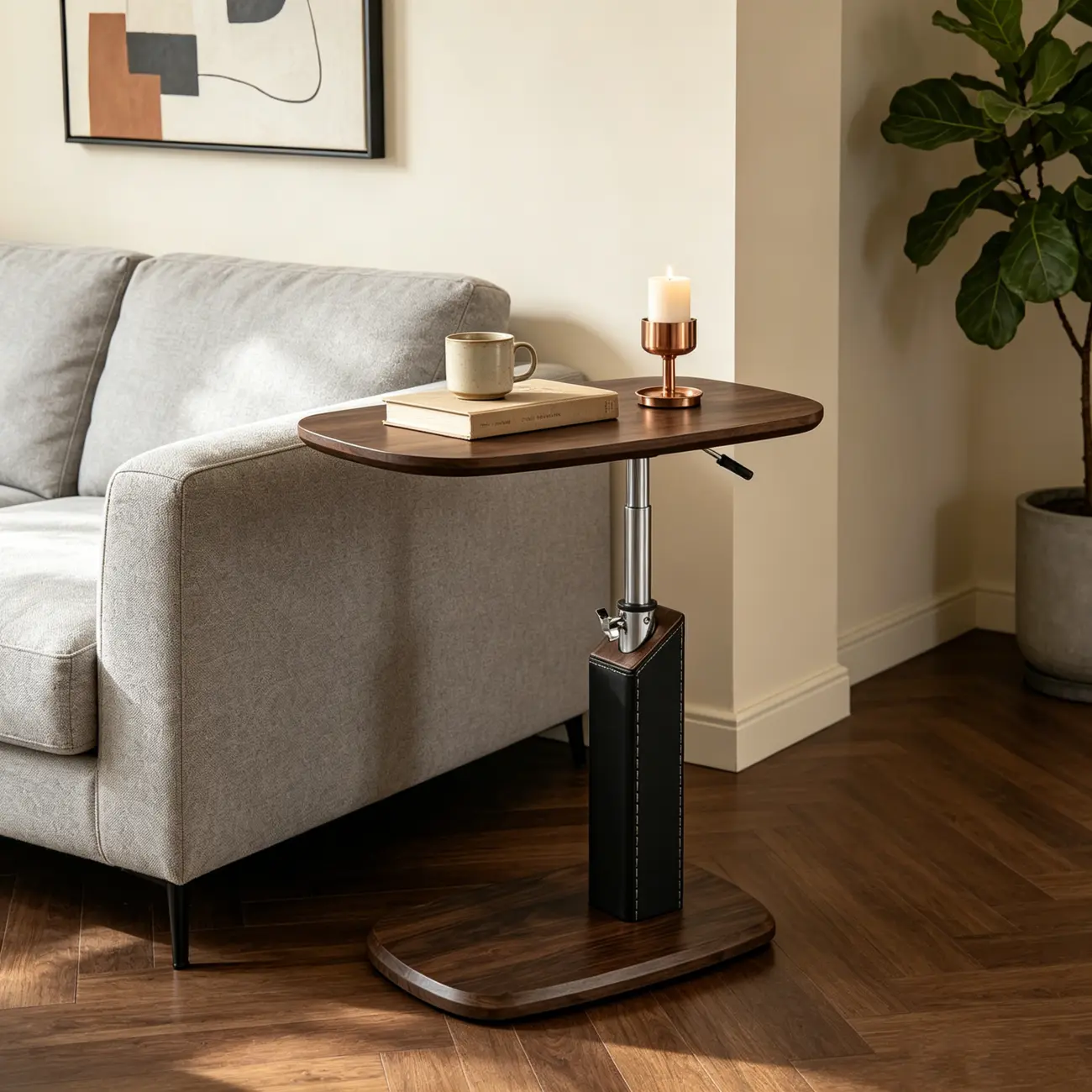 Modern Adjustable Height Swivel C-Shaped Side Table Image - 4 | homeyfad