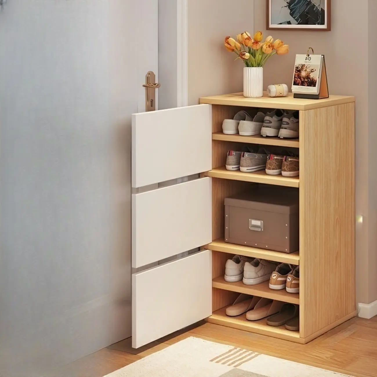 5-Tier Modern Oak Entryway Shoe Cabinet with Doors Image - 2 | homeyfad