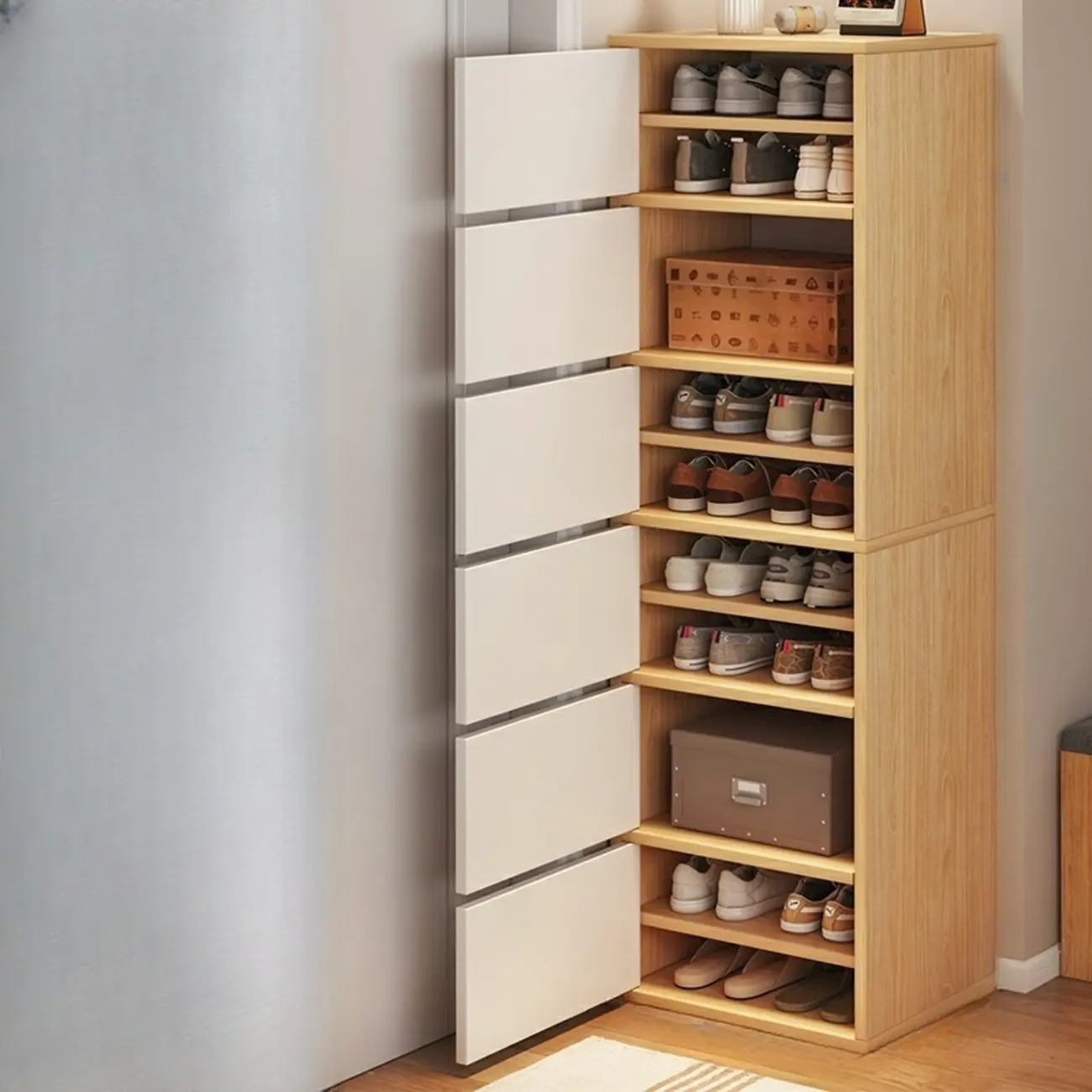 5-Tier Modern Oak Entryway Shoe Cabinet with Doors Image - 7 | homeyfad