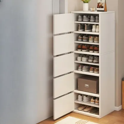 5-Tier Modern Oak Entryway Shoe Cabinet with Doors Image - 13