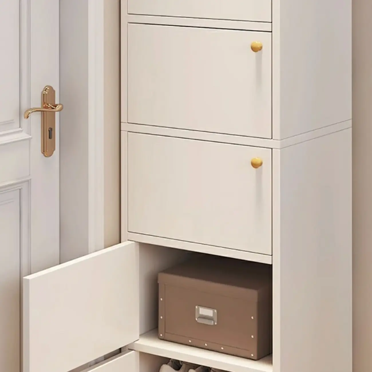 5-Tier Modern Oak Entryway Shoe Cabinet with Doors Image - 15 | homeyfad