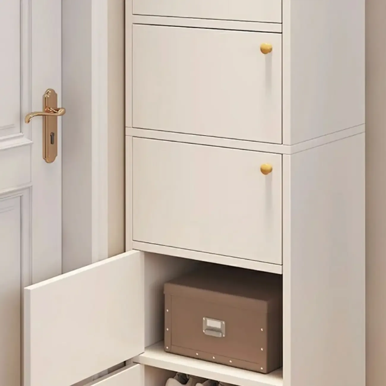 5-Tier Modern Oak Entryway Shoe Cabinet with Doors Image - 15