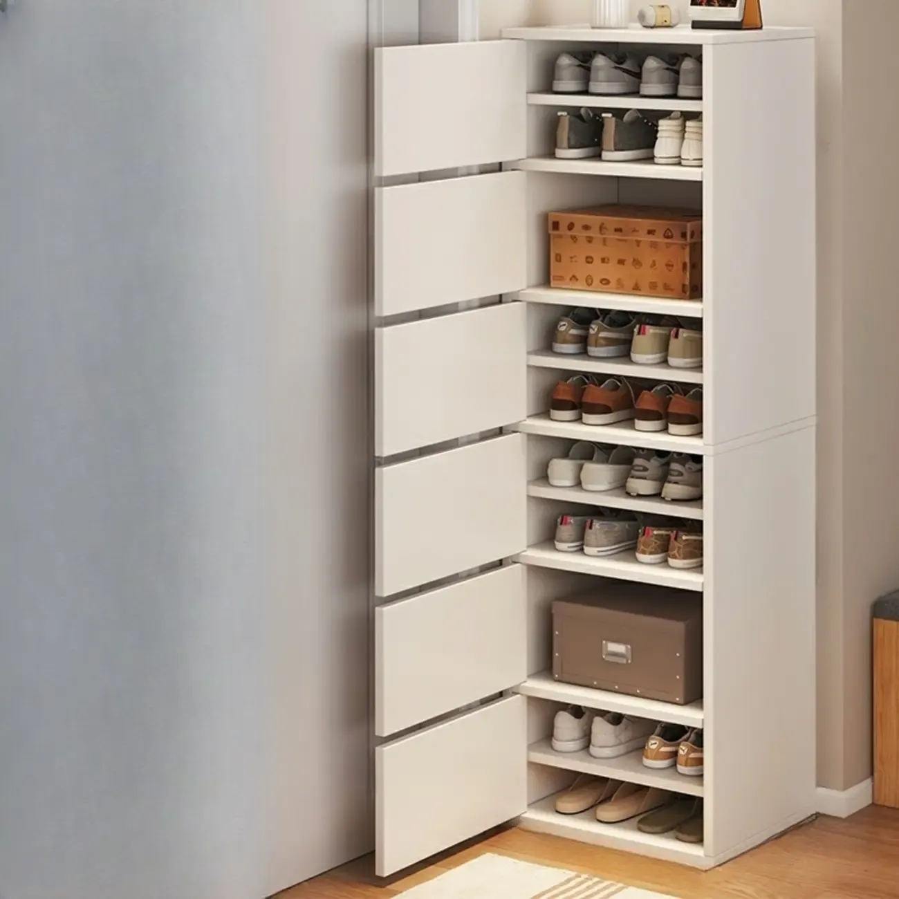 5-Tier Modern Oak Entryway Shoe Cabinet with Doors Image - 16