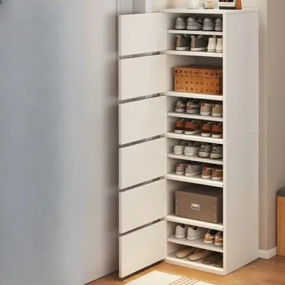 5-Tier Modern Oak Entryway Shoe Cabinet with Doors Image - 16