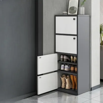 5-Tier Modern Oak Entryway Shoe Cabinet with Doors Image - 18