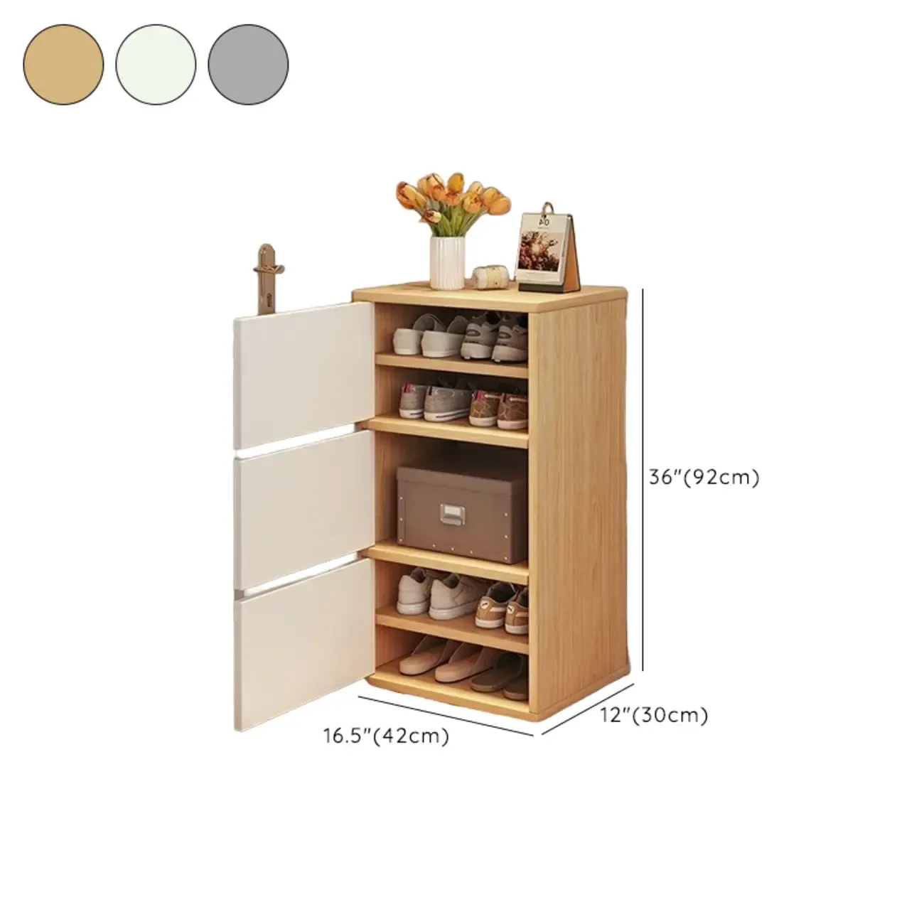 5-Tier Modern Oak Entryway Shoe Cabinet with Doors #size