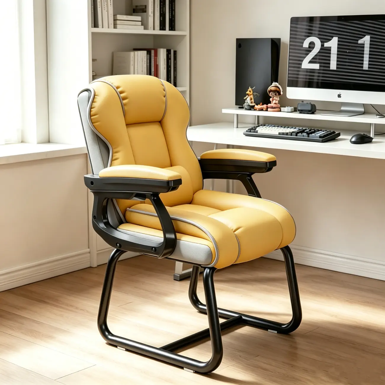 Yellow High-Back Leather Ergonomic Executive Chair  Image - 25 | homeyfad