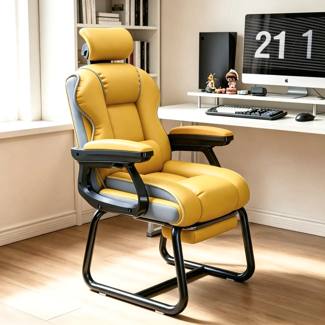 Yellow High-Back Leather Ergonomic Executive Chair  Image - 24 | homeyfad