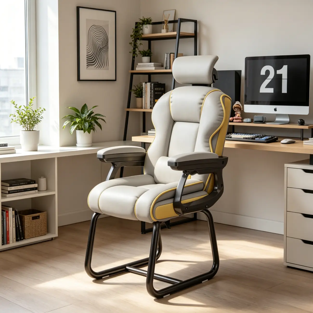 Yellow High-Back Leather Ergonomic Executive Chair  Image - 7 | homeyfad