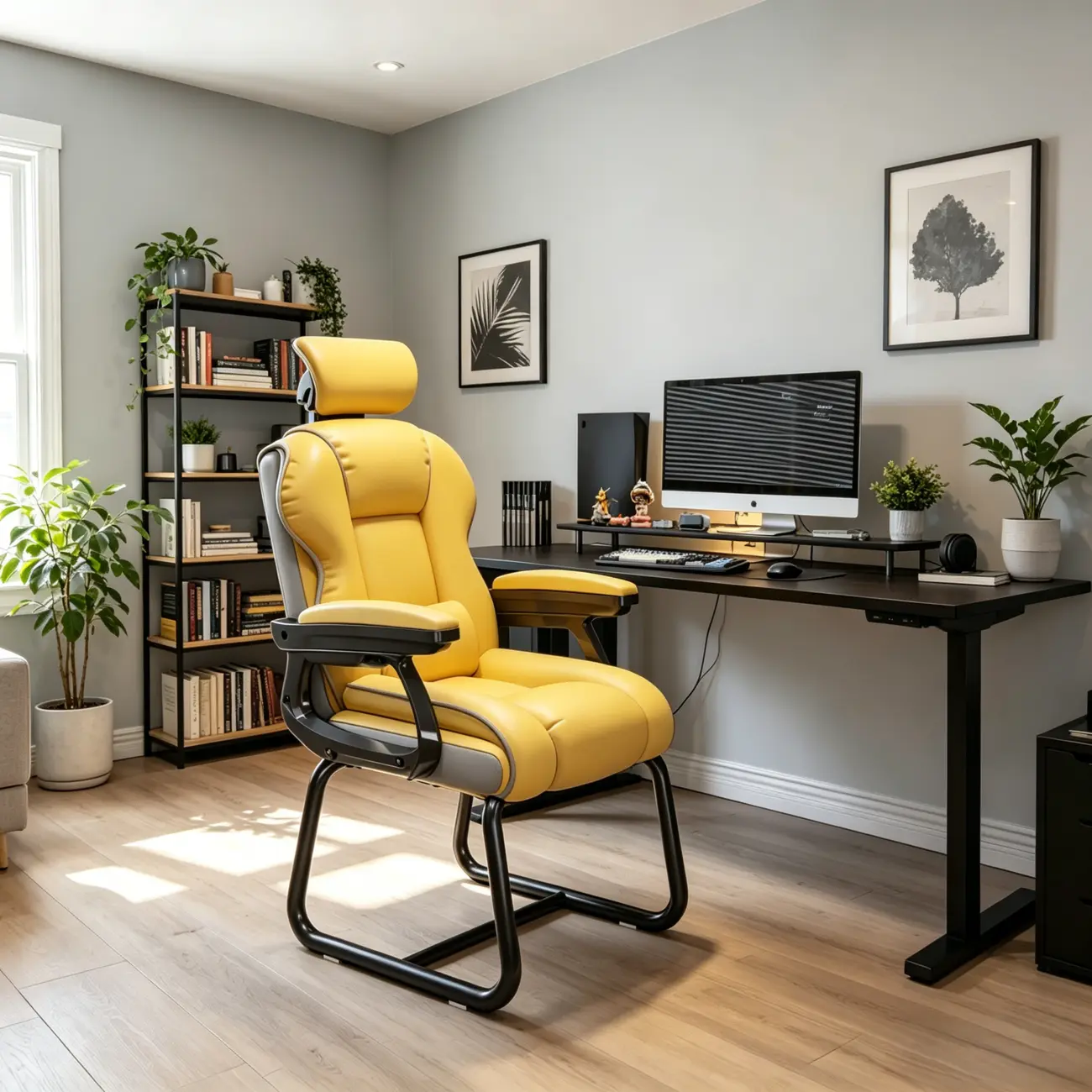 Yellow High-Back Leather Ergonomic Executive Chair  Image - 17 | homeyfad