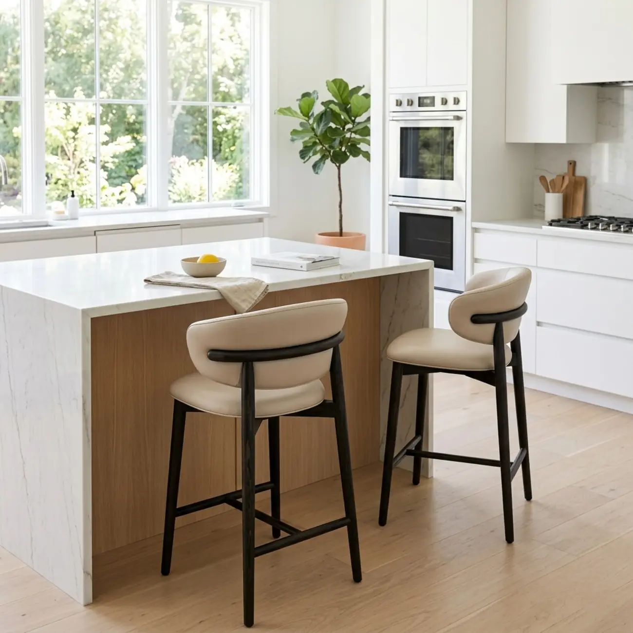 Modern Fabric Upholstered Counter Height Bar Stools Image - 9 | homeyfad