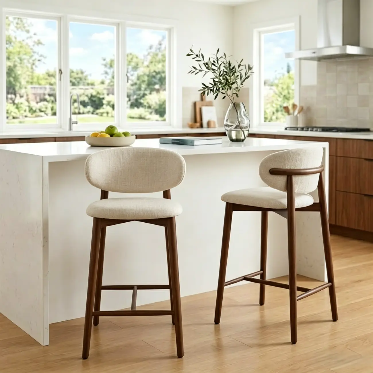 Modern Fabric Upholstered Counter Height Bar Stools Image - 3 | homeyfad
