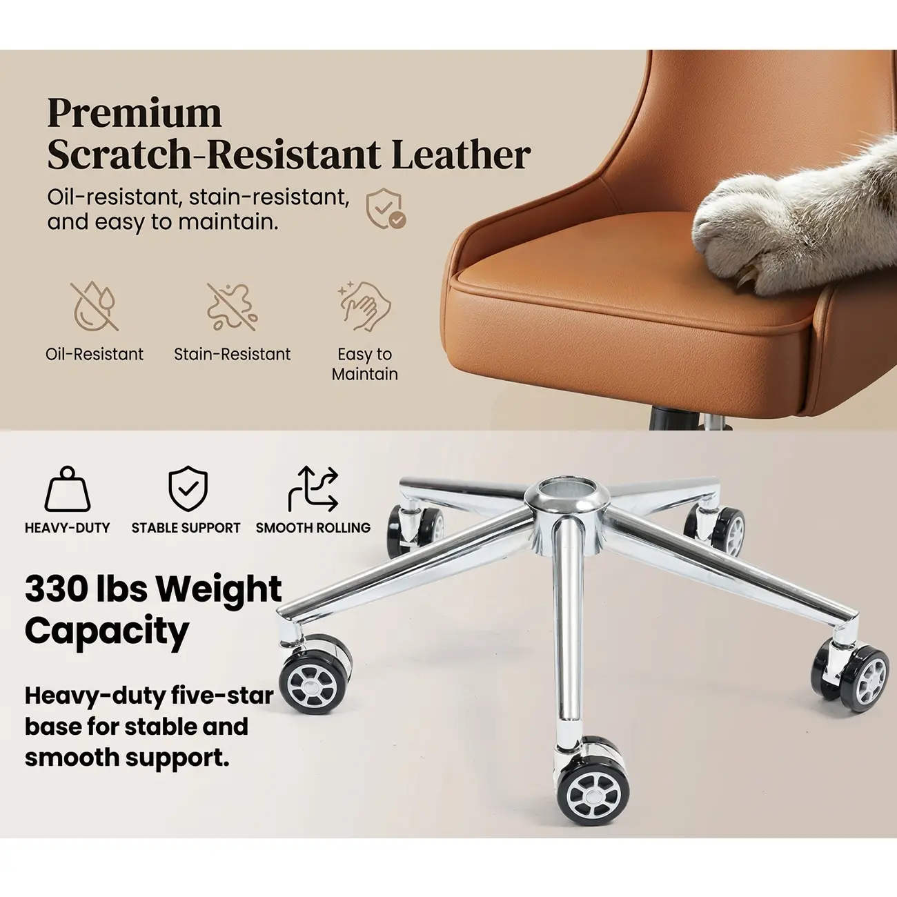 Adjustable Swivel Modern Faux Leather Upholstered Office Chair Image - 2 | homeyfad