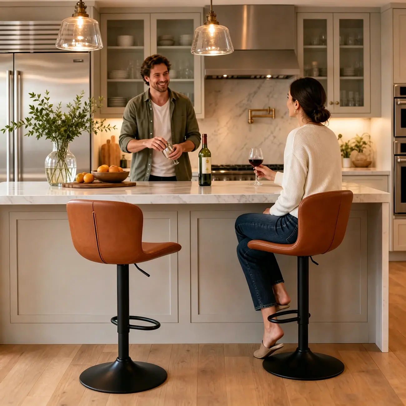 Industrial Waterproof Pu Leather Adjustable Swivel Bar Stool Image - 10 | homeyfad