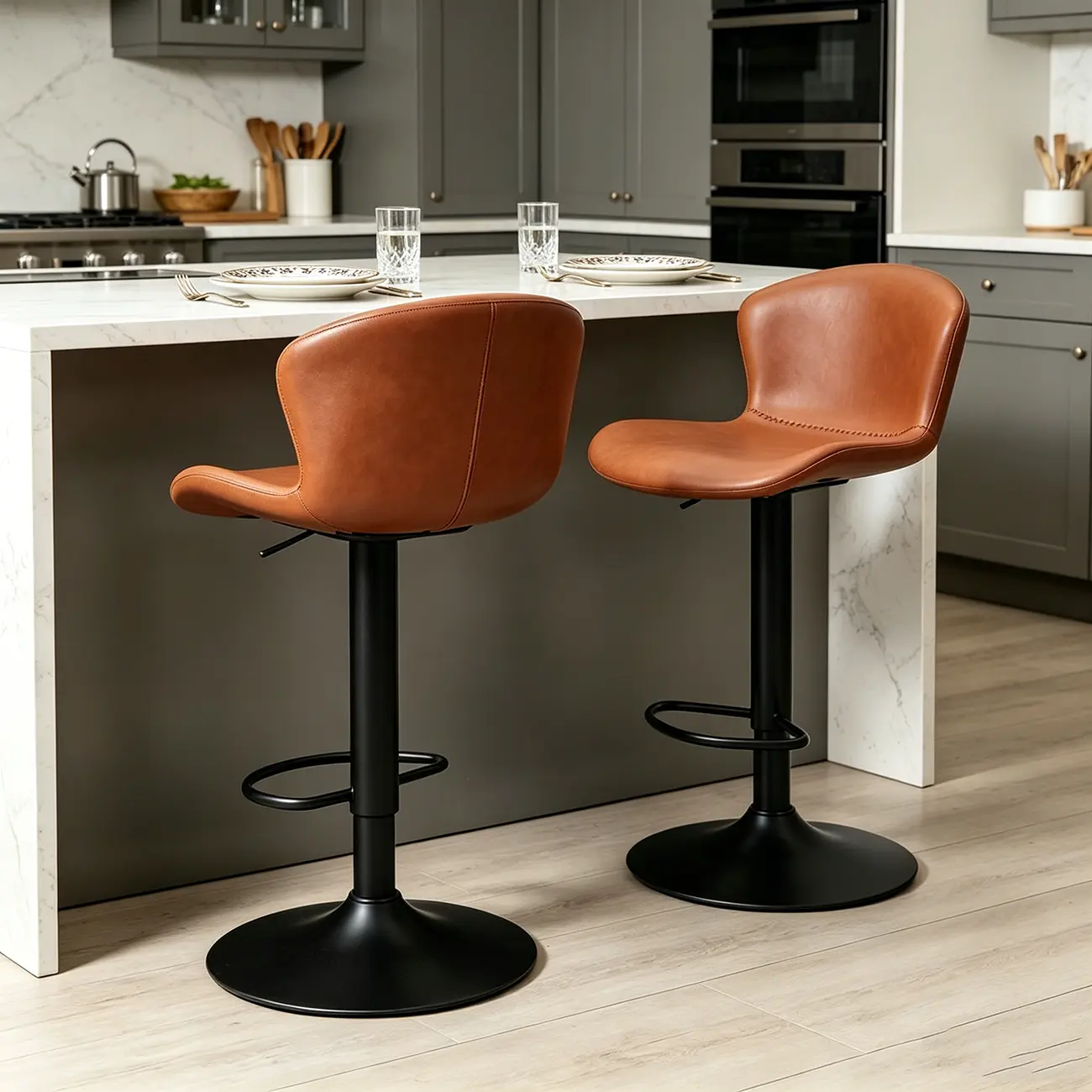 Industrial Waterproof Pu Leather Adjustable Swivel Bar Stool Image - 4 | homeyfad